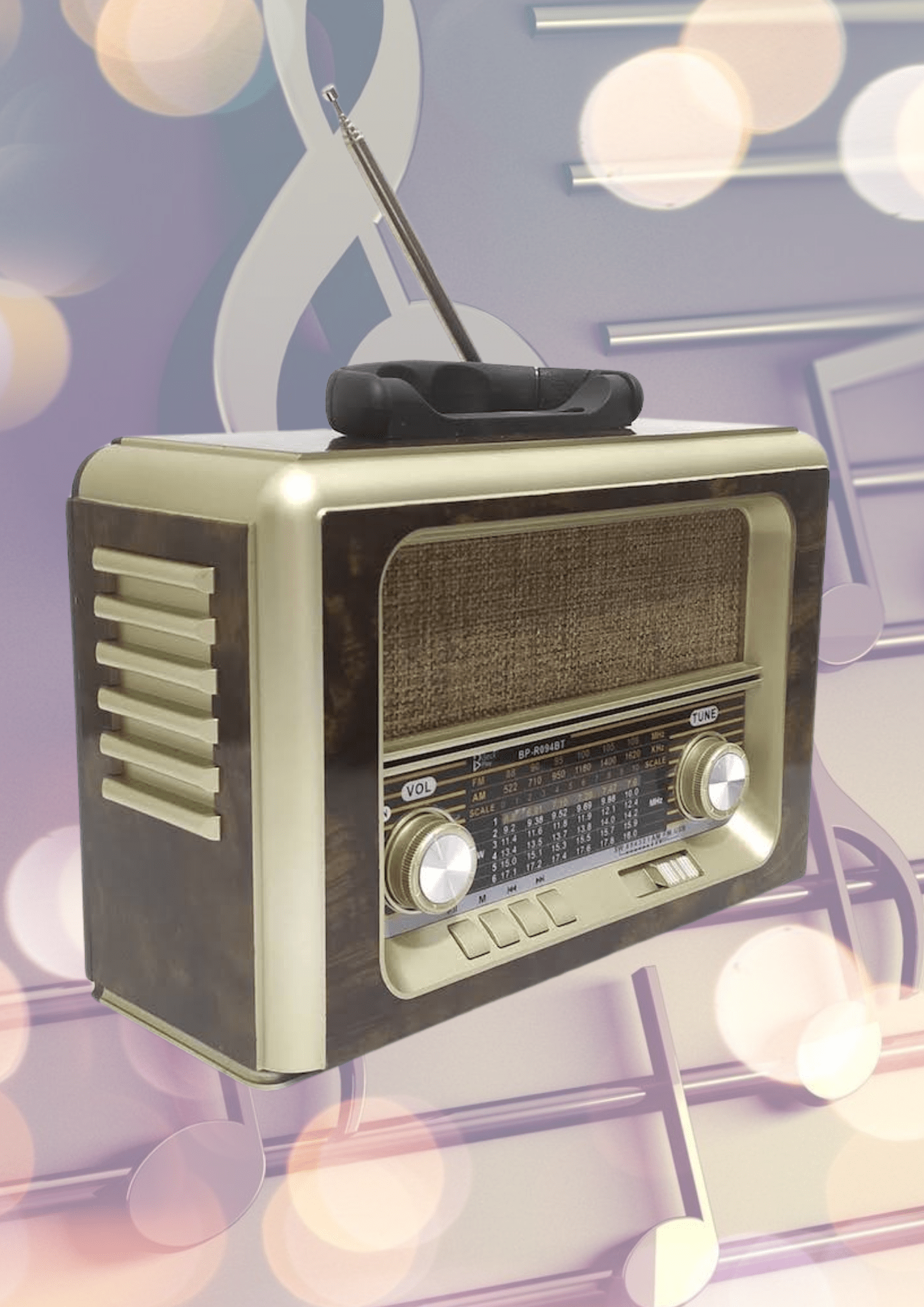 Radio Retro Vintage Recargable | Bluetooth, USB, AM/FM – Estilo Clásico con Tecnología Moderna (BP - R094BT) - Jftecno