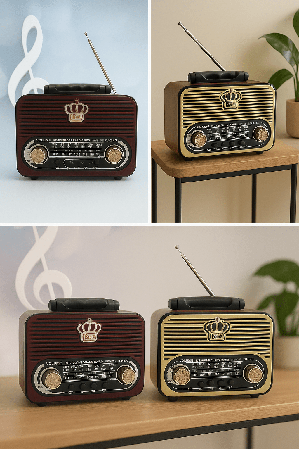 Radio Retro Vintage Recargable | Bluetooth, USB, AM/FM – Estilo Clásico con Tecnología Moderna (BP - R104BT) - Jftecno
