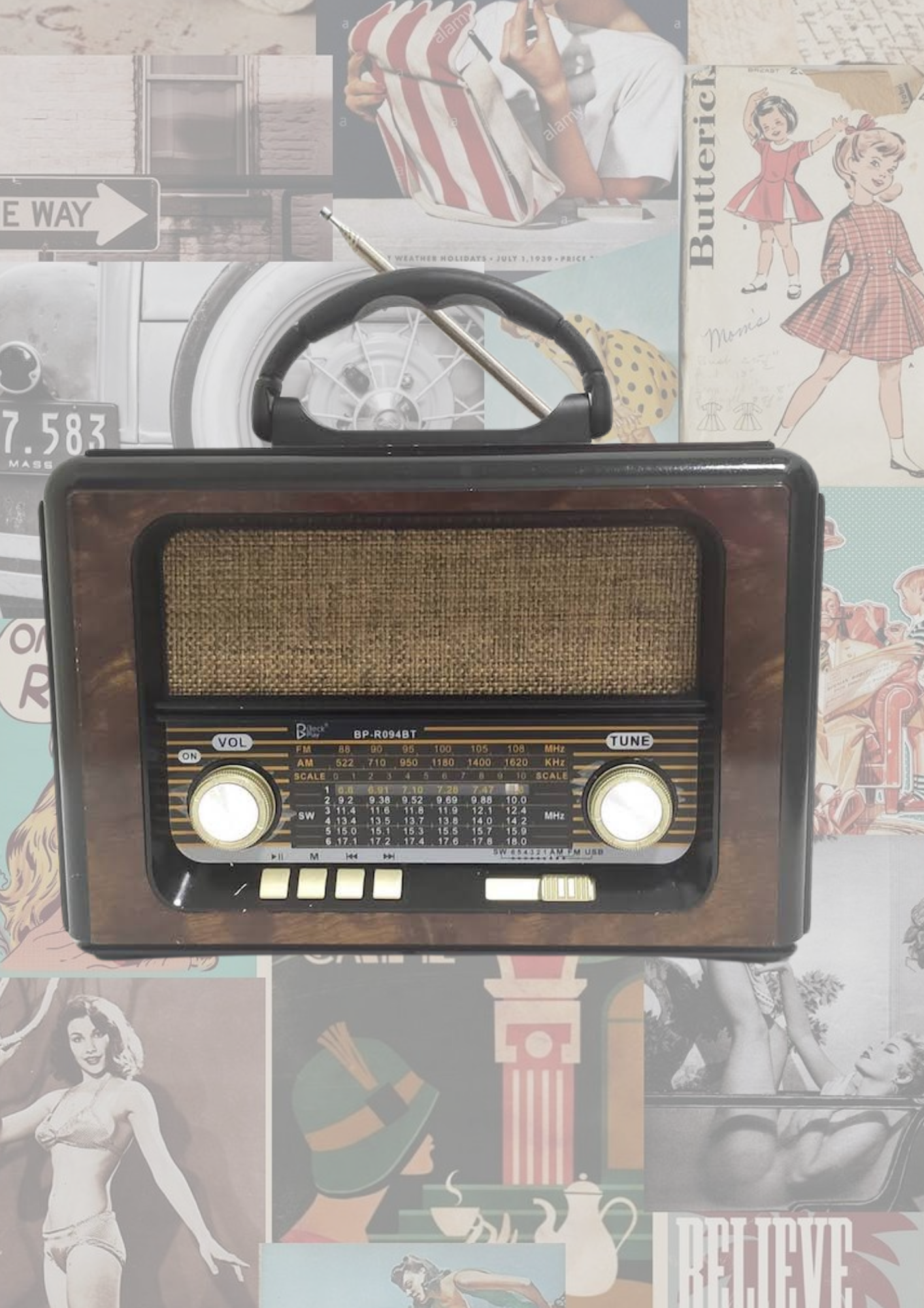 Radio Retro Vintage Recargable | Bluetooth, USB, AM/FM – Estilo Clásico con Tecnología Moderna (BP-R094BT)