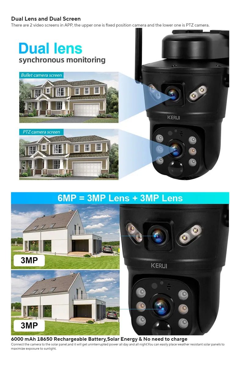 Camera Solar V380 Dual Lens Night Vision - Jftecno